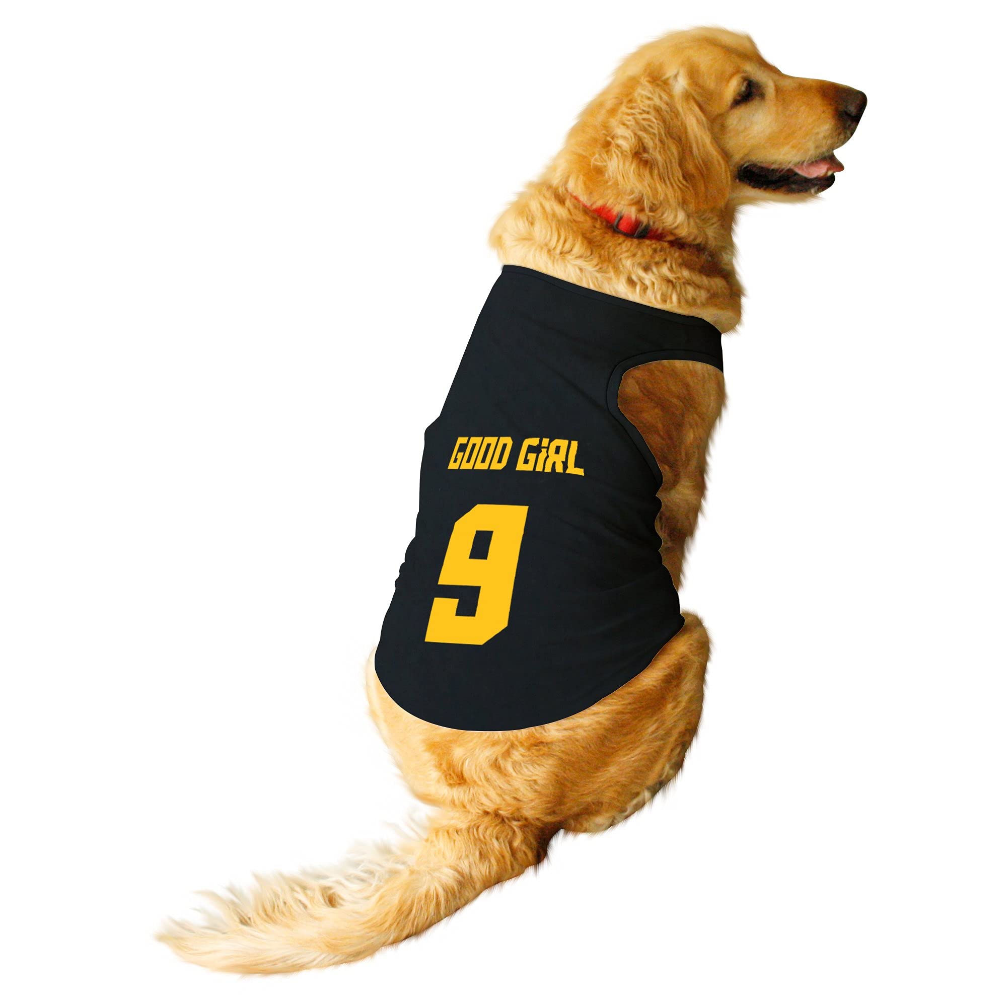 RuseRuse Pet Good Girl Jersey No.9 Printed Round Neck Sleeveless Dog Vest Tank T-Shirt/Tees Apparel/Clothes/Tees Gift for Dogs(Black) X-Small (Puppy)