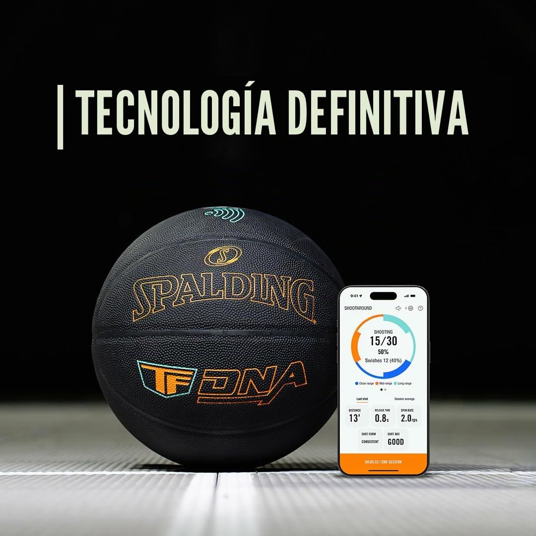 Spalding TF DNA Smart Basketball con aplicación de entrenamiento y suscripción de 1 año, baloncesto interior/exterior, rendimiento de disparos y métricas de entrenamiento