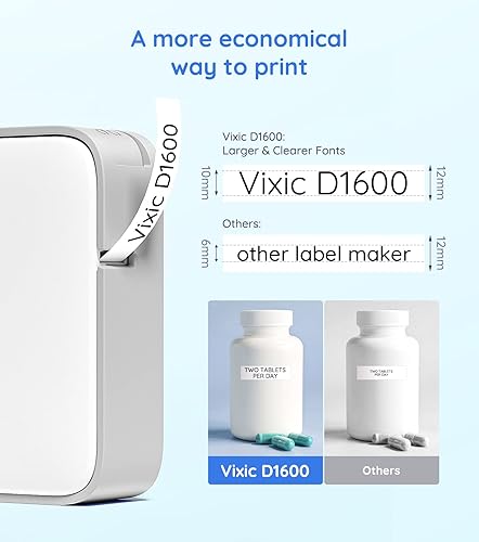 Miniatura 2 de Vixic D1600 Bluetooth Label Maker (Comes with 4 Color Label Tapes) Bundle with 4-Pack 3D11 Black on White Tape, 12mm (12 Inch), Compatible D1600