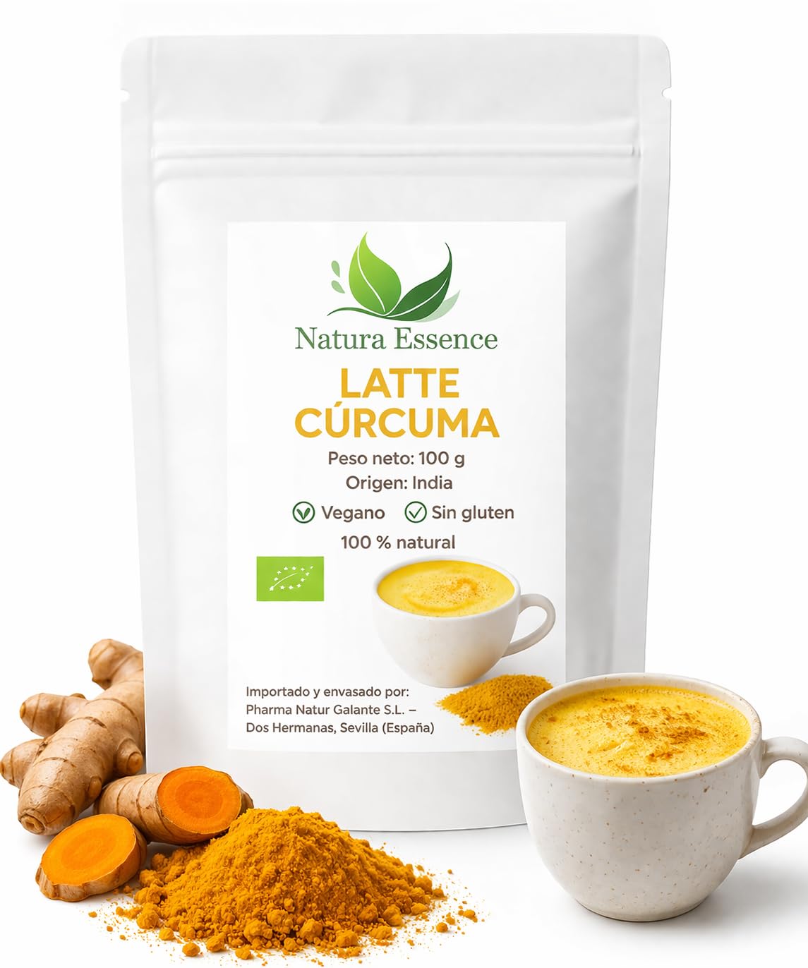 Cúrcuma Chai Latte ECO 100g Mezcla Natural con Cúrcuma, Coco y Especias Ecológicas Golden Milk Sin Gluten Vegano