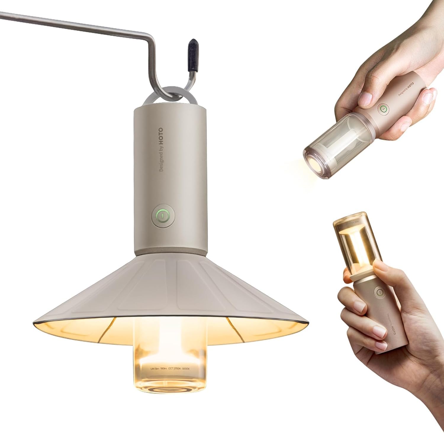 HOTO Aufladbare Campinglampe, Tragbare Laterne, 3 Modi, IPX6 Wasserdicht | 180 Lumen Mit 3100mAh Akku, Typ-C Aufladung, Abnehmbarer Lampenschirm für Wandern Außenbereich