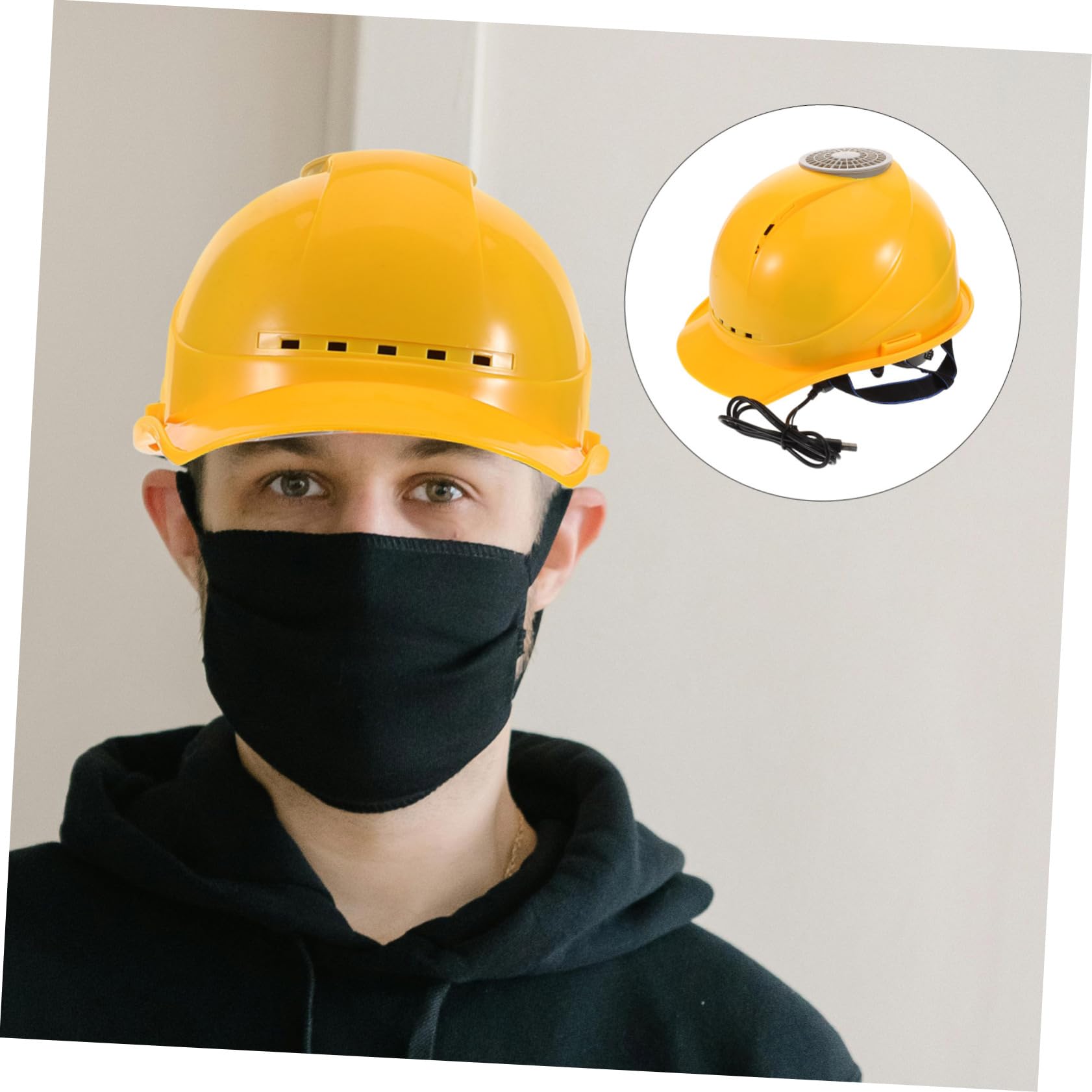 Hohopeti Casque De Sécurité USB avec Ventilateur Intégré Casque De Construction Multi-Fonctionnel pour Travail Estival Confortable Et Sécurité Jaune