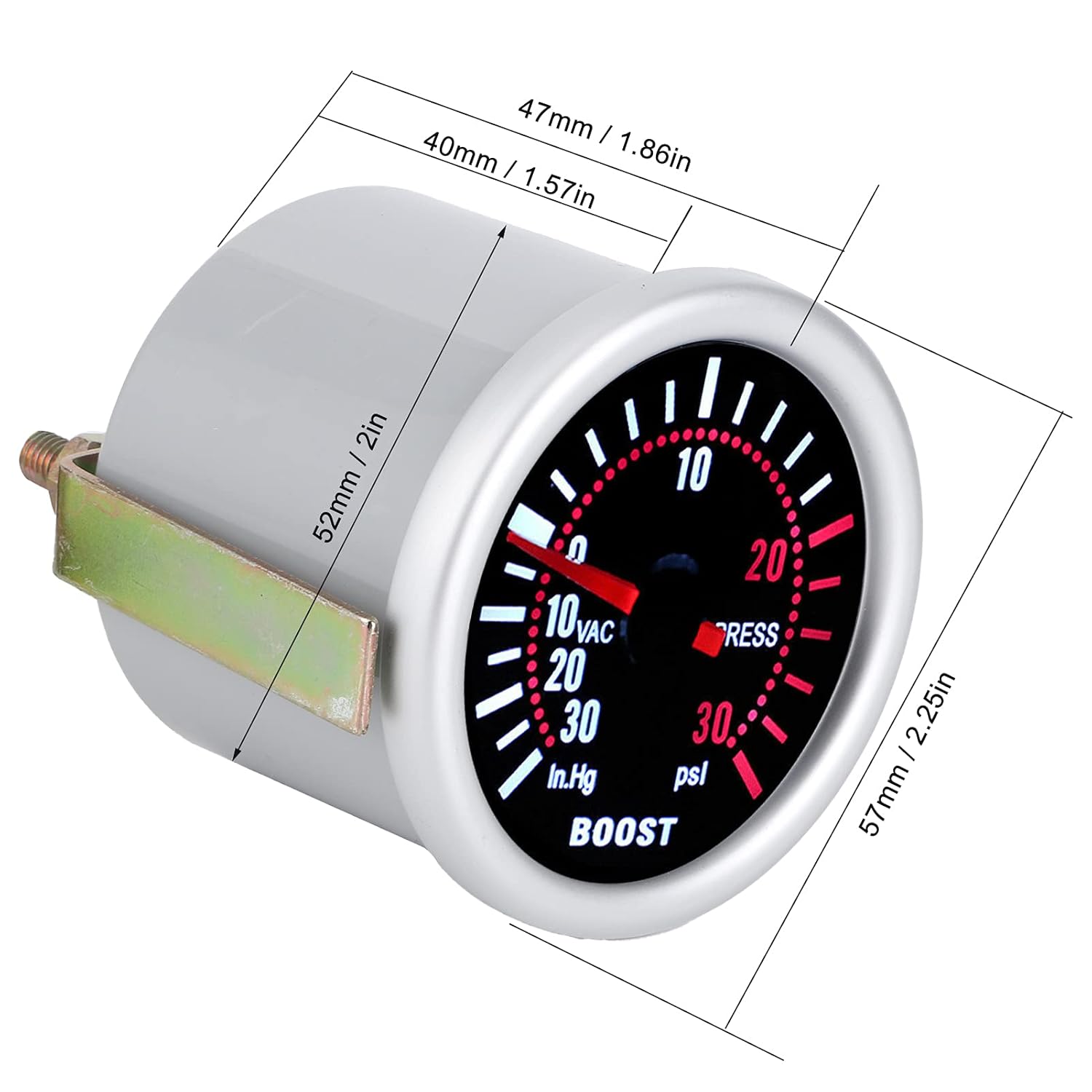 2ターボブーストゲージキット、12V高精度自動車ターボ圧力計、-30~+30PSIポインター 車両パフォーマンスモニタリング用