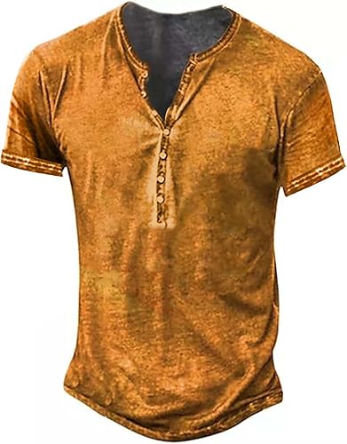 Miniatura 28 de Camisas Henley desgastadas para hombre, camisetas retro de manga corta, camisetas casuales con botones lavadas para hombre