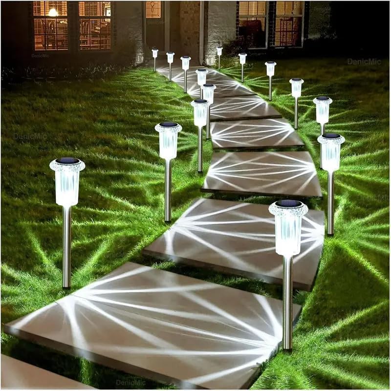 Solar Street Lights Outdoor, 12 Pack, Waterproof Pathway Lights, Warm White LED, Garden Landscape Lighting (12)