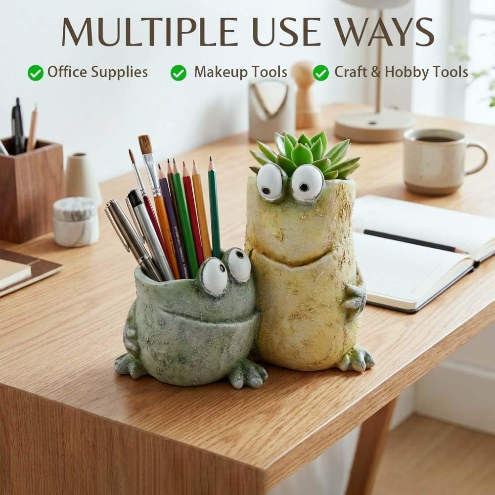 Cute Frog Planter Unique Frog Resin Flower Pot with Drainage Hole Creative Gift Succulent Planters for Home Office Gardening Decor image 2