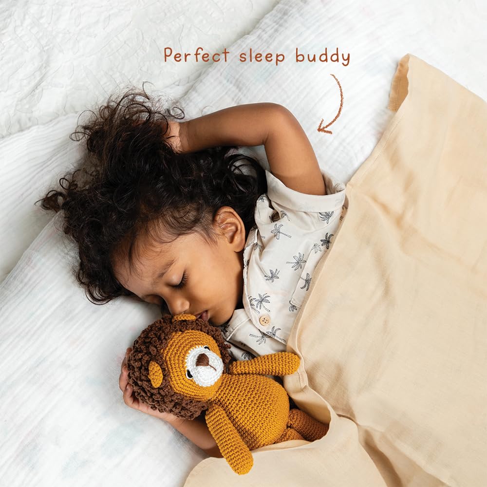 GUBBACHHI Newborn Gift Set | Crochet Soft Toy & Muslin Swaddle Combo | Newborn Gift | Gifting for Infants/Babies | 100% Muslin Cotton swaddlecloth | Toy for Gifting | 3 Months + | (SIMHA TOY, SWADDLE) 4