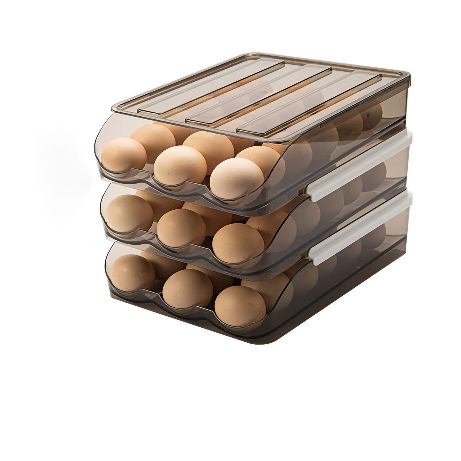 Eierspender, rollende, mehrschichtige transparente Eieraufbewahrungsbox, herausnehmbares Tablett, schützt Eier beim schnellen Herausnehmen, geeignet für Kühlschränke (GlomoraeZceoO-13)