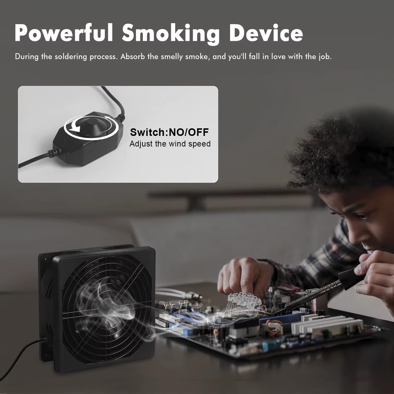 Mini wyciągacz oparów lutowniczych, 12 V, 20 W, lutowany pochłaniacz dymu, zapobieganie wydechowi, DIY, silny wentylator ssący, stacja lutownicza, spawalnicza, naprawa, przyrząd (czarny)