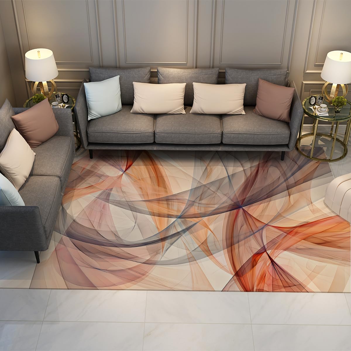 Nadający się do prania dywan 150 x 210 cm, abstrakcyjne zakrzywione linie, duży, miękki dywan wewnętrzny z antypoślizgowym gumowym spodem, nowoczesne dywany do domowego biura pod stołem