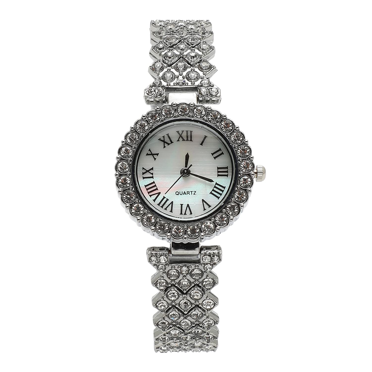 Haute Sauce White Embellished Round Analog Dial Watch with Silver Embellished Steel Strap for Women and Girls | Roman Hour Marker | Quartz | Trendy Watch for Woman | Female Fashion Watch (HSWC1025) (B0B8SRYN38) Amazon Price History, Amazon Price Tracker