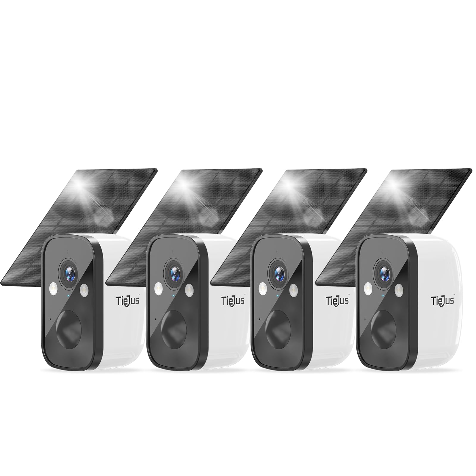 TIEJUS Security Cameras Wireless Outdoor, 4-Pack Solar-Powered Security Camera for Home Security with 2K Full Color Night Vision,PIR Detection, 2.4G WiFi