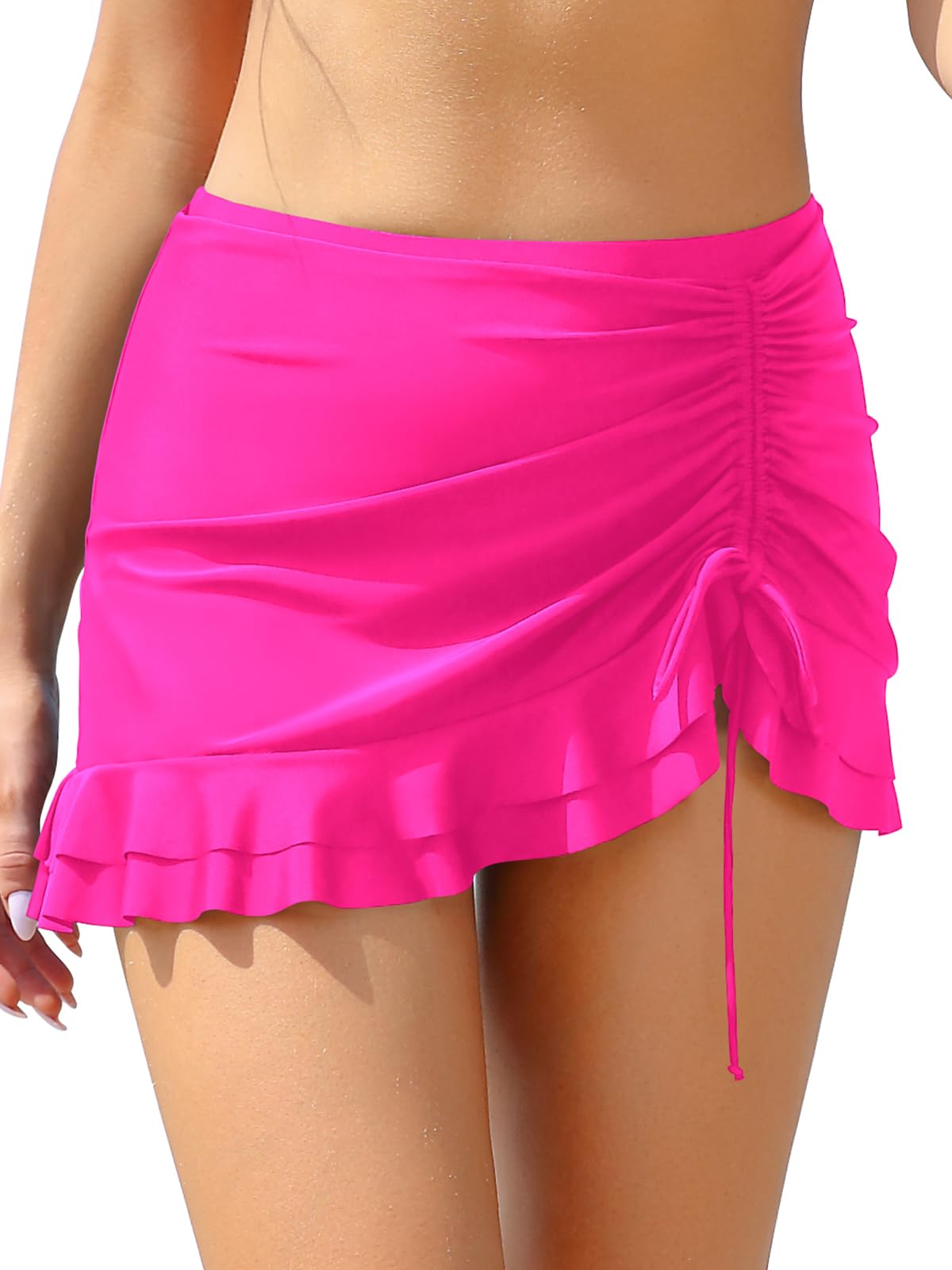 SHEKINI Traje de Baño para Mujer Elegante Ruched Bikini Falda Corta Incorporada Pantalones de Bikini Deportivo Verano Falda de Baño con Cordón de Playa — view 39