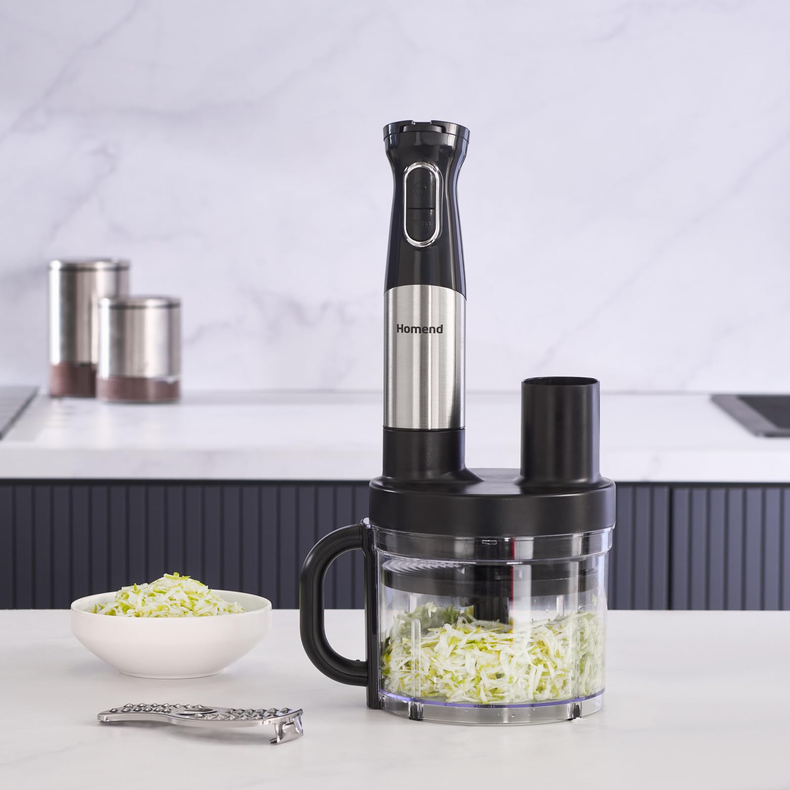 Homend Functionall - Robot da cucina da 1500 W, sistema da cucina multi-attacco 5 in 1, tritatutto, frusta, disco reversibile per affettare e grattugiare, lama per impasto e frullatore, ciotola senza