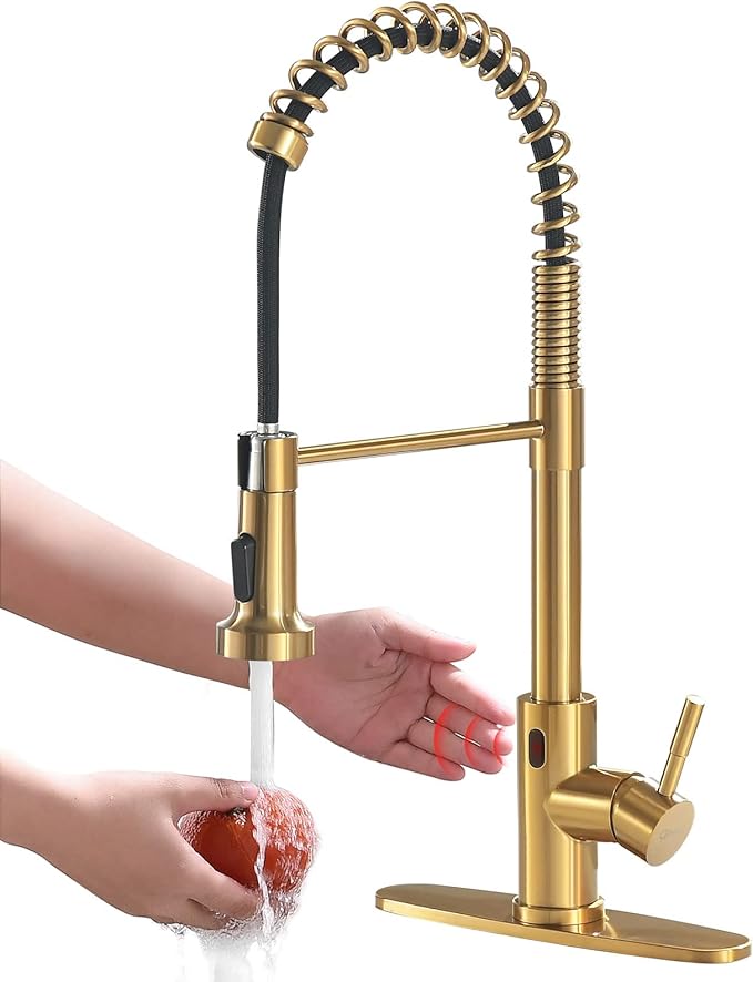 Gold Touchless Kitchen Faucet with Pull Down Sprayer, GIMILI Motion