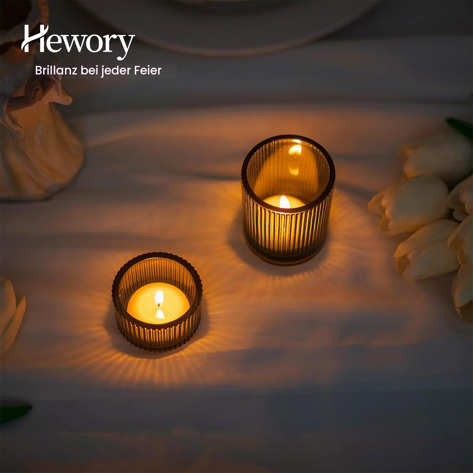 Hewory 24er Set Teelichtgläser Grün Teelichthalter Glas für Tischdeko | Zwei Größen, Dickes Premium-Glas, Windlicht für Teelicht Wohnzimmer Deko Weihnachten Hochzeit Party Konfirmation Großpack