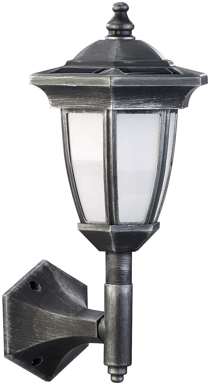 Lunartec Außenlampe: 2er-Set Solar-LED-Stand- & Wandlaternen mit Flammeneffekt, IP44 (Solarleuchte Gartendeko, Solarleuchte mit Flammeneffekt, Flamme)