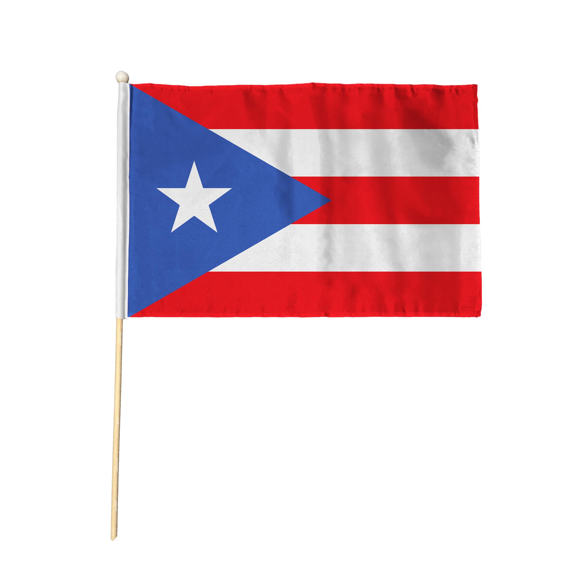 Flagtex Puerto Rico Pack of 2 Hand Waving Flag (9x6 Inch) - Premium Wooden Stick Hand Flag 9x6 Inch Natural Wood Pole Caribbean Lone Star Triangle Flag Events โ image 1