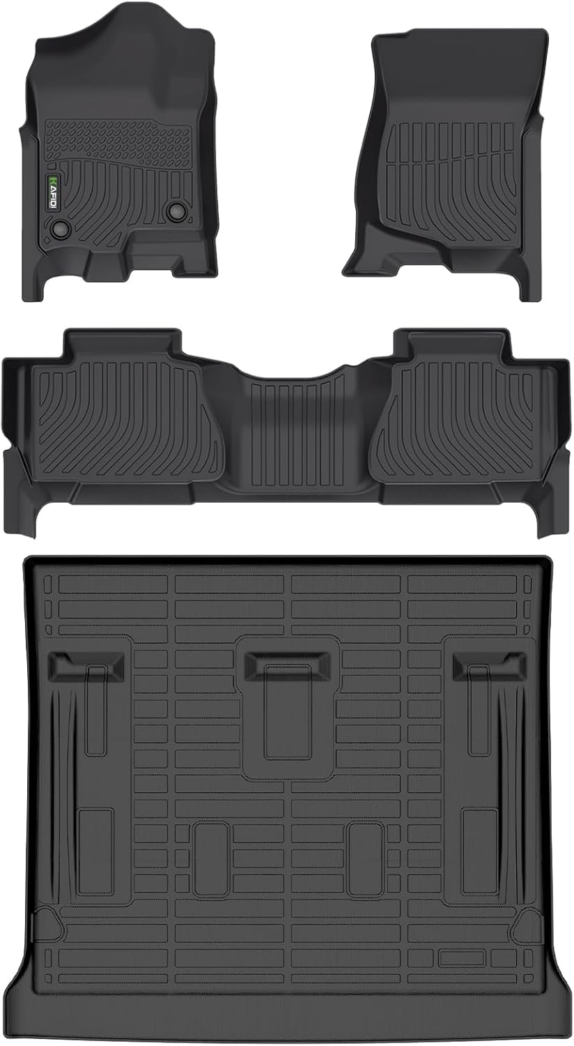 HAFIDI® Floor Mats & Cargo Liner Set Fit for 2007-2014 Chevy Tahoe 8 Seats (Not for Hybrid) & GMC Yukon All Weather Protection TPE Car Full Set Floor Liners Custom Chevrolet Tahoe Accessories - Black