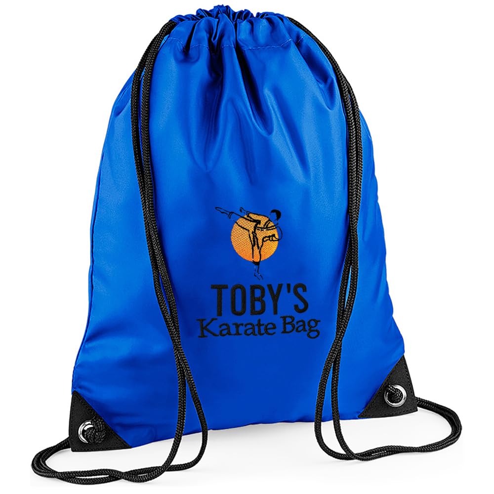 TeddyT's Boy's & Girl's Martial Arts Karate Embroidered Drawstring Bag (Royal Blue)