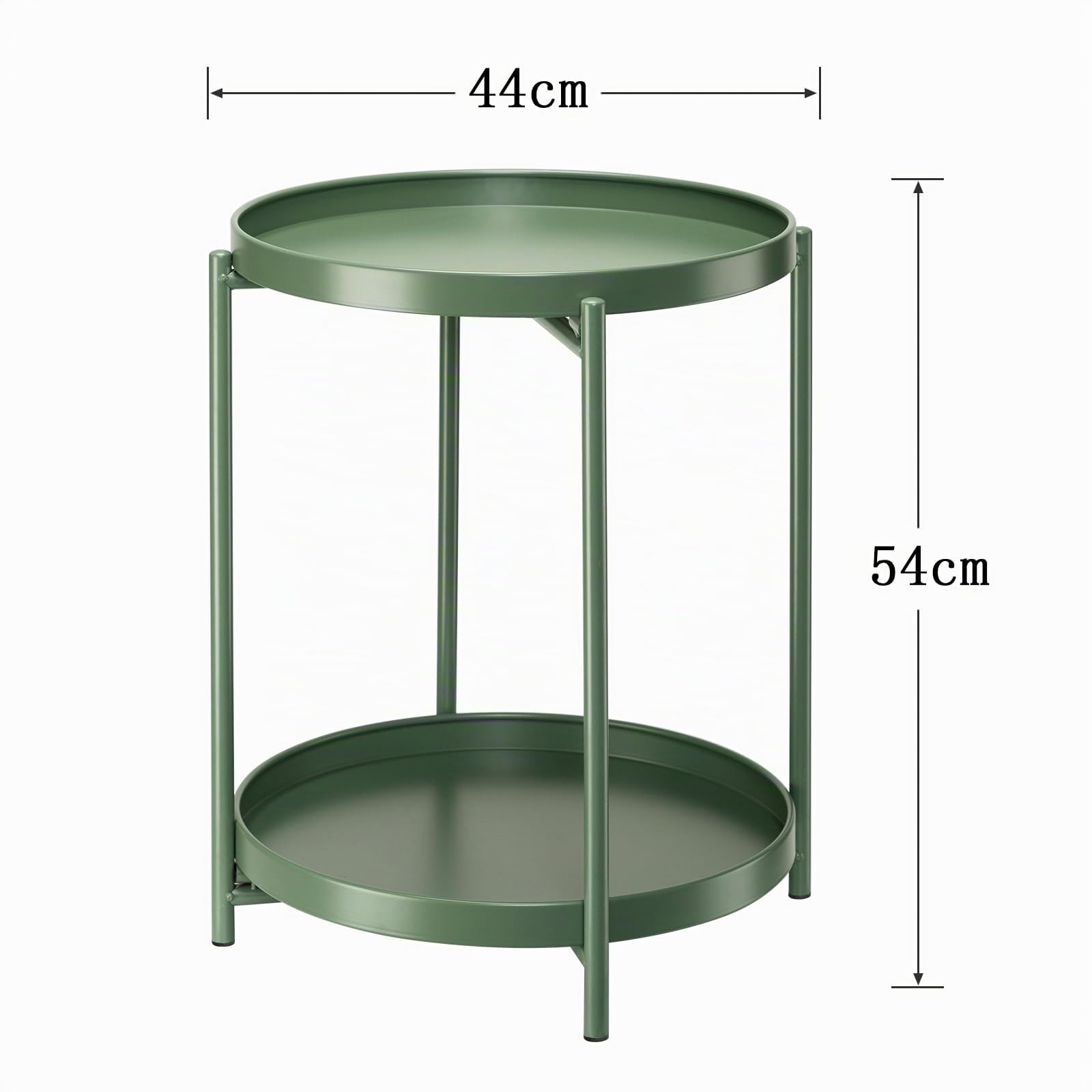 danpinera Tavolino in metallo a 2 ripiani con vassoio rimovibile, tavolino da esterno piccolo, antiruggine verde, comodino per camera da letto, balcone, patio (verde scuro)