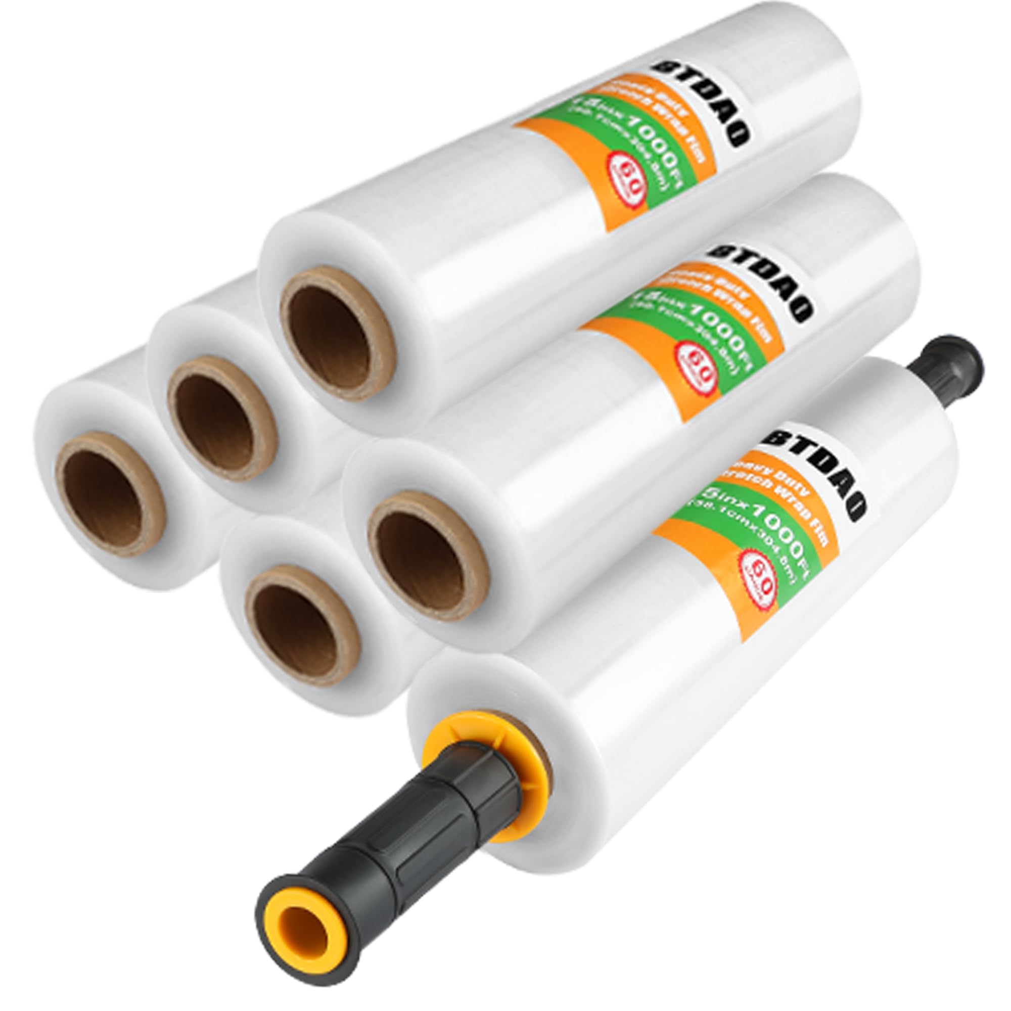 6 rotoli di pellicola elastica con 2 manici, pellicola per mobili e trasloco, 38,1 cm x 304,8 m, pellicola per pallet 60 gauge, pellicola elastica a mano, antistrappo, set da 6 rotoli