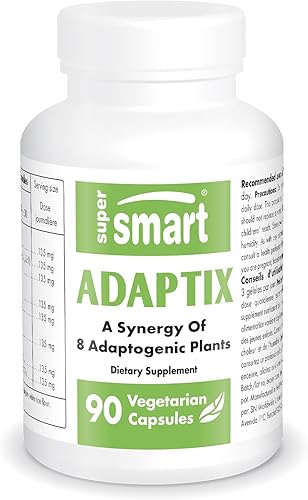 Supersmart Adaptix (fórmula avanzada) – Extractos de plantas 8 en 1 – Hierbas adaptógenas con Ashwagandha, astrágalo, ginseng, reishi | Sin OMG y
