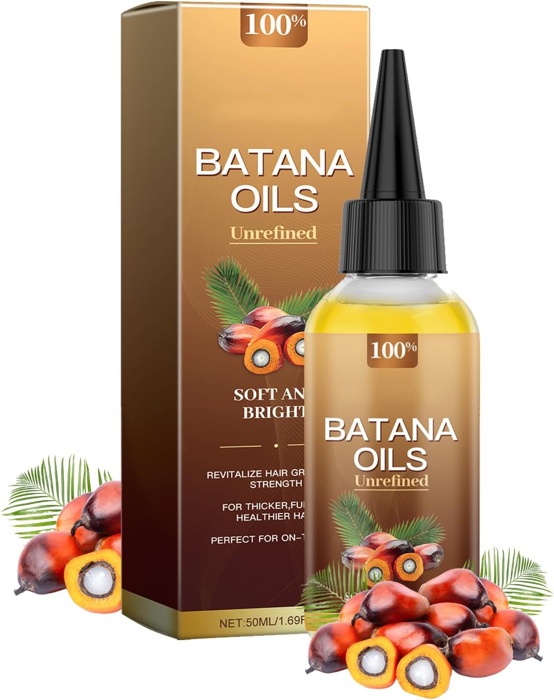Raw Batana Oil from Honduras - Natural Growth and Split Ends Treatment for Scalp and Hair Thickness, All Types, 50ML