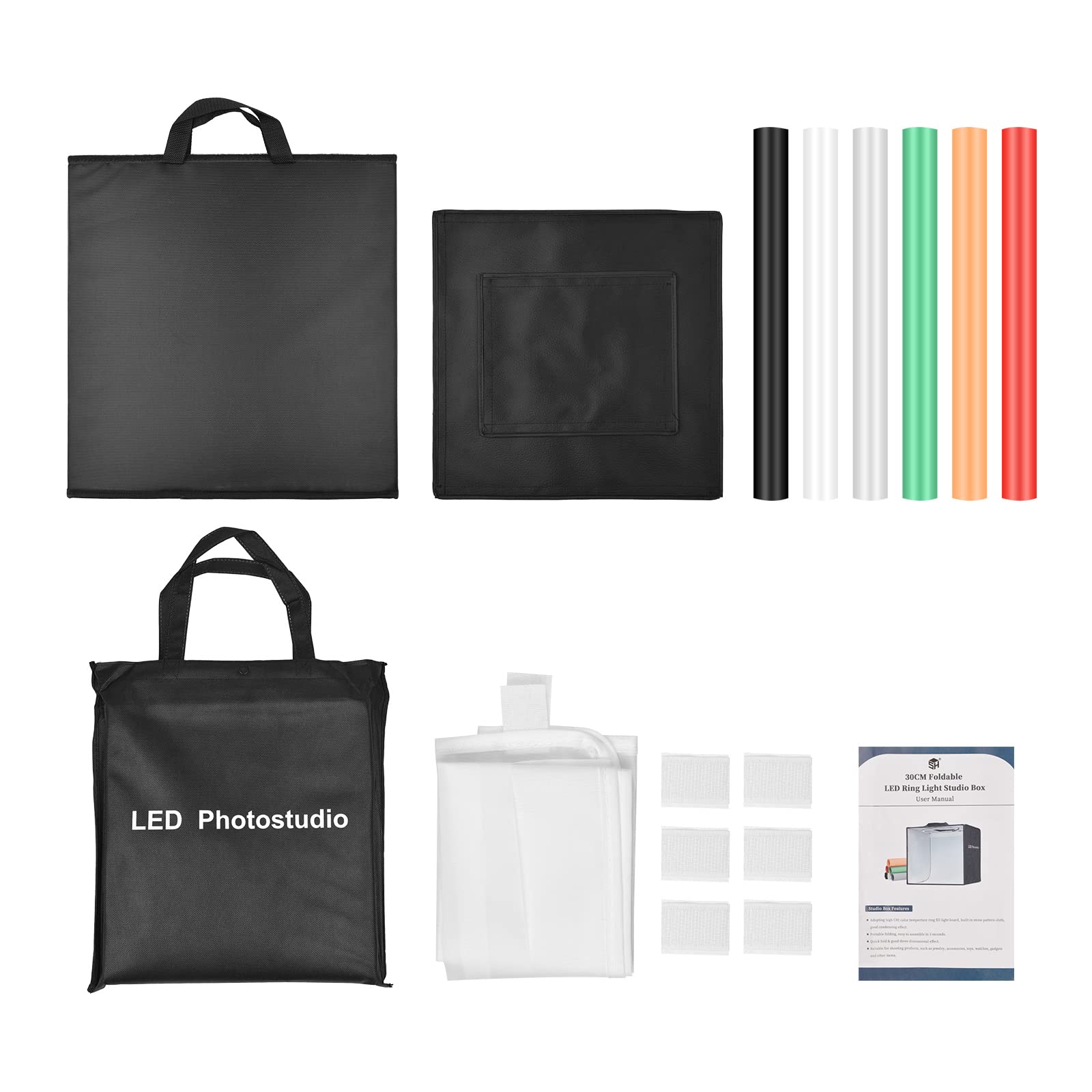 Składana Kaseta świetlna LED, 128 Sztuk Koralików LED Dwukolorowa Regulacja Jasności 16 X 16 X 16 Cali z 6 Tłami, Zasilanie Przez USB do Biżuterii, Kosmetyków, dzieł Sztuki i