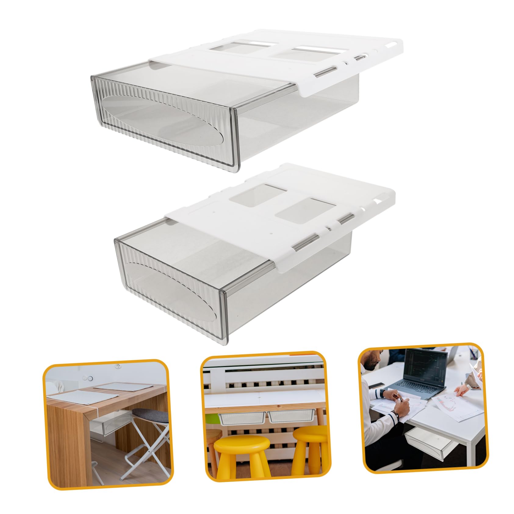 2pezzi Sotto Scrivania in Plastica Organizer da Ufficio Cassetto Nascosto per Contenere Oggetti Design Creativo Resistente e Pratico per Uso Quotidiano