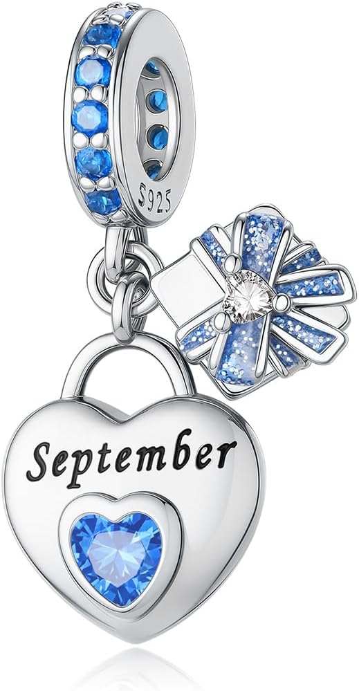 ChenYuTe 925 Sterling Silver Birthstone Bracelet Charm - Unique Heart Shaped Design, Fits most Europe Pandora Bracelets and Necklaces, women's DIY holiday Gifts