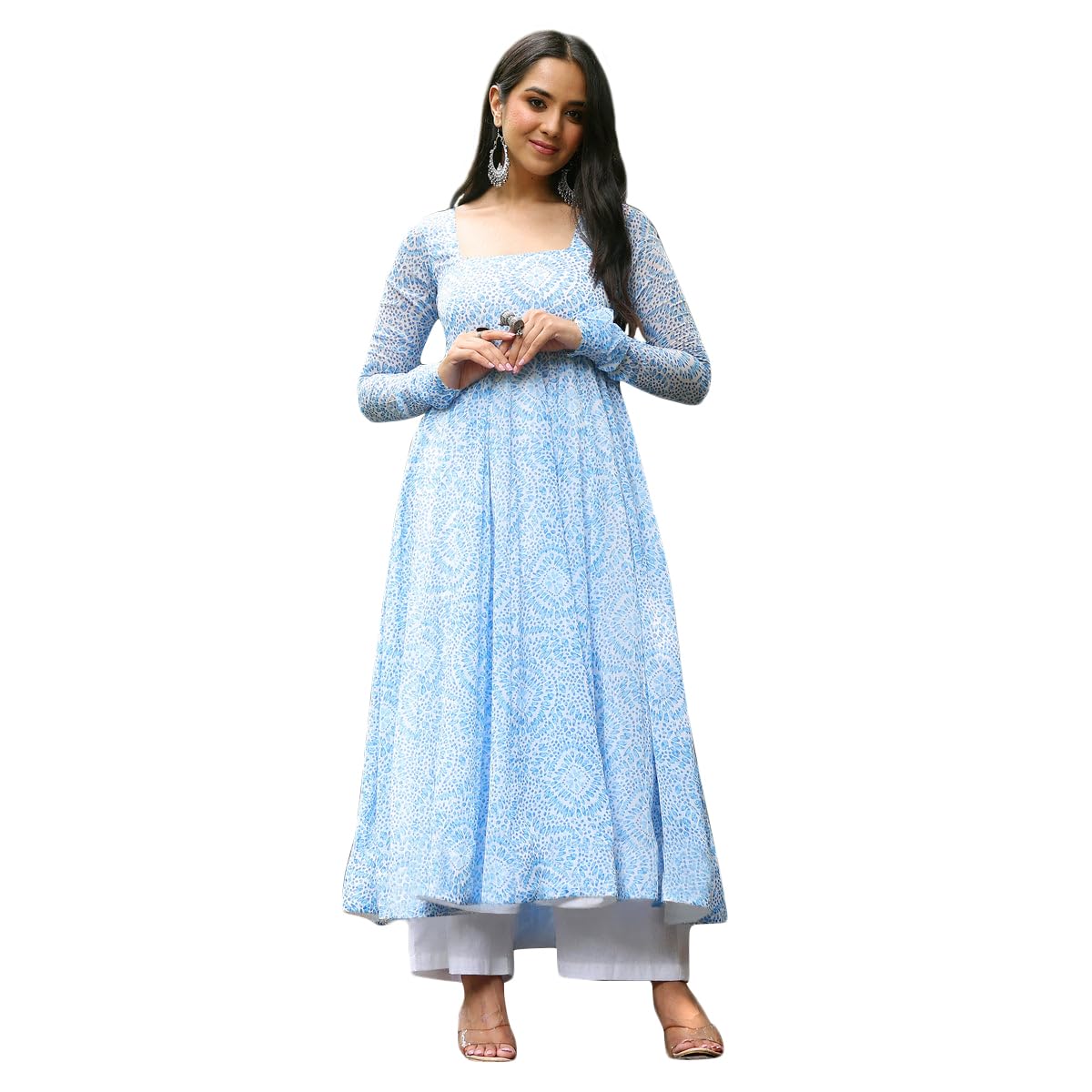 Toochki Gown For Women Wedding | One Piece Dress For Womens Long | Maxi Dresses | Ethnic Sky Blue Gowns | Anarakali Suit | Printed