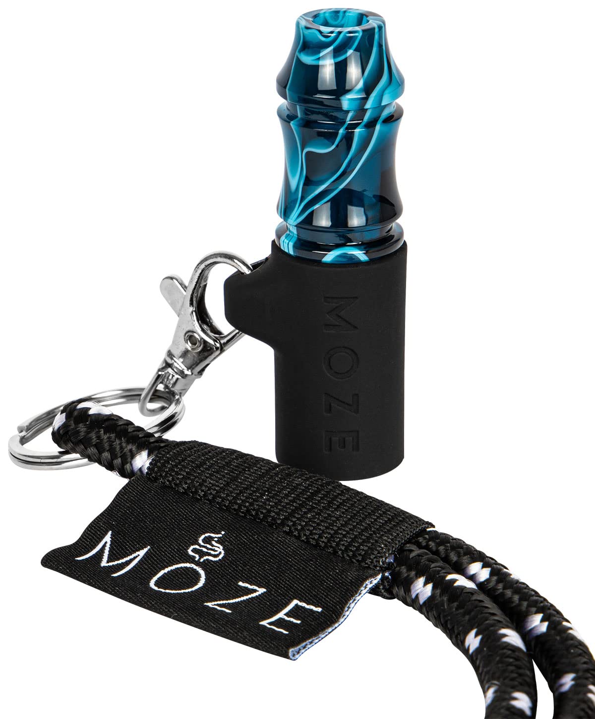 Moze Tip Wavy Line Blau - 100% Hygiene beim Rauchen - Zum Aufstecken auf ein Shisha Mundstück - edles Epoxidharz - mit Halsband (Blue)