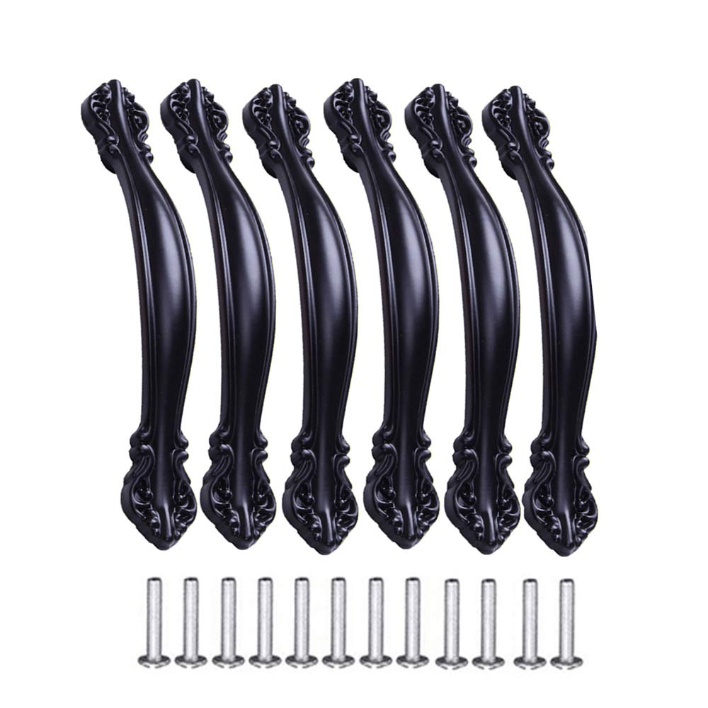 Kandery Black 6Pcs Vintage Cabinet Handles, Furniture Door Pull Handles, Antique Bow Pulls, 96Mm Hole Center,