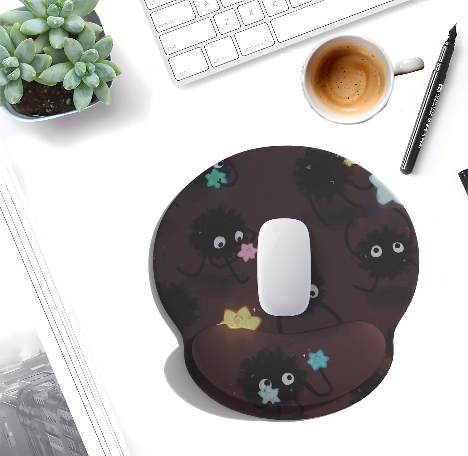 Cute Cartoon Small Black Coal Ball Mouse Pad with Wrist Support, Ergonomic Wrist Rest Table Decoration Simple Typing Pain Relief - Image 4