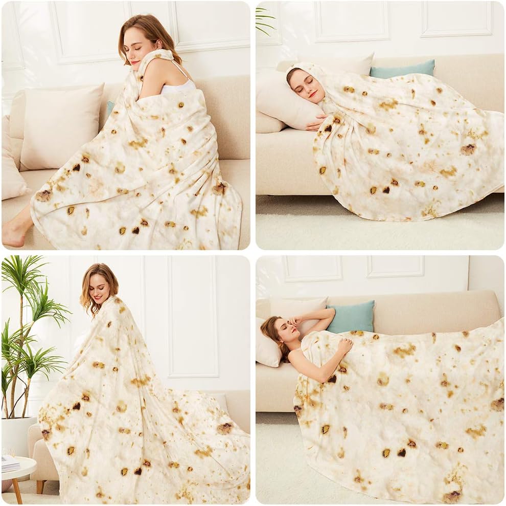 LetsFunny Burrito Tortilla Throw Blankets, 60in 2.0 Double Sided Taco Tortilla Wrap Blankets for Adults Teens Kids, Giant Funny Realistic Flannel Food Blankets, Unique Practical Gift for Her or Him - Image 9