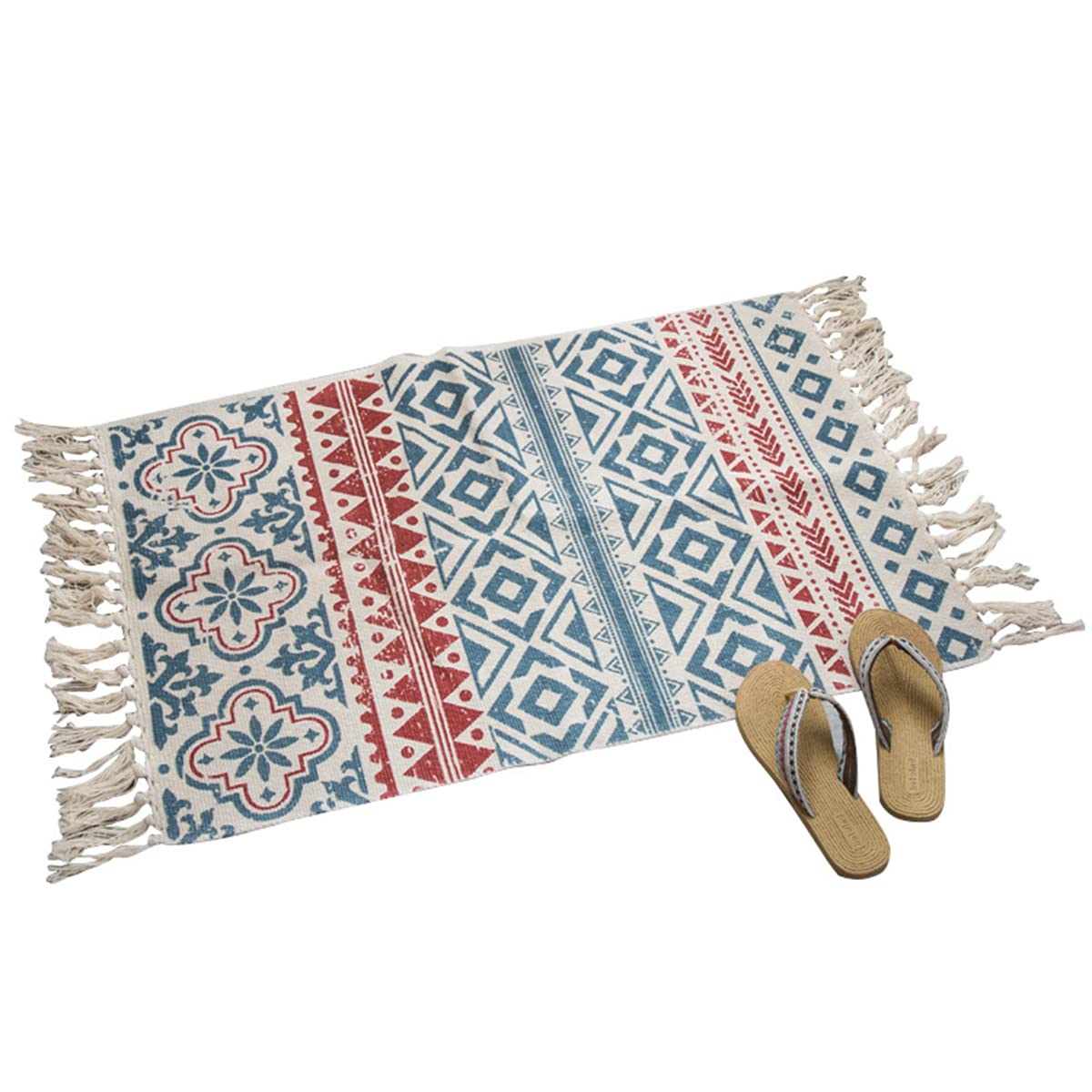Hand Geweven Tapijt Met Kwastjes Wasbare Badmat Bohemian Keuken Runner Tapijt Boerderij Katoen Entryway Rug voor Slaapkamer, Wasruimte Accent Rug 24x35 inch