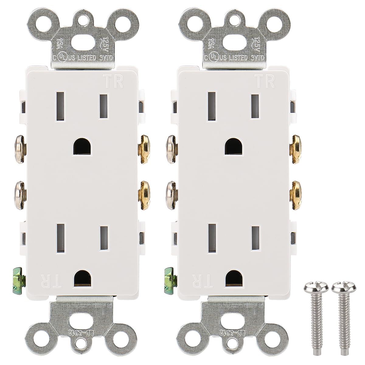 Wengart Decorator Receptacle Outlet,2pack,125V 15Amp 3-Wire,Tamper Resistant Self-Grounding Duplex Receptacle for Residential&Commercial Use,UL Listed,White