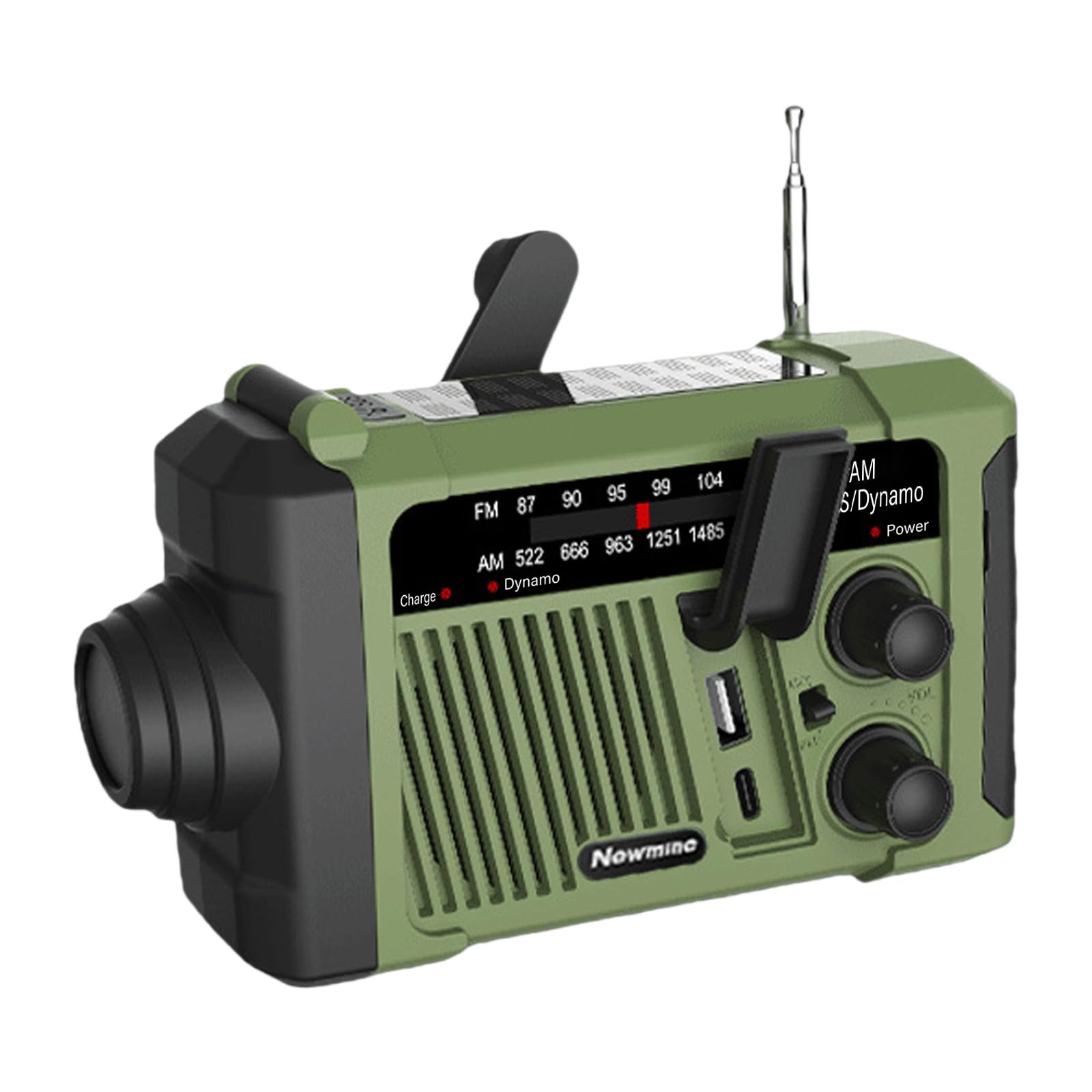 Radio korbowe, 1800 MA, radio awaryjne, solarne radio z korbą, do użytku na zewnątrz, na kemping, w sytuacjach awaryjnych, SOS, wytwarzanie prądu za pomocą korbki ręcznej, zielone (160 x 96 x 56 mm)