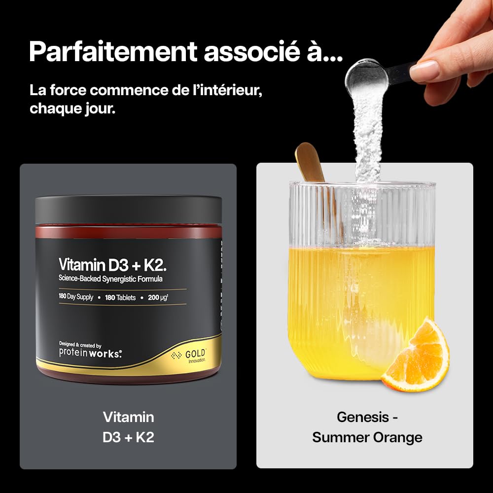 Protein Works | Genesis Electrolytes Hydratation, Orange d'Été, 210g | Poudre d'Électrolytes Sans Sucre, Avec Eau de Coco, Sodium, Magnésium, Vitamines C, B12, B6, B5, Végan, 30 Portions