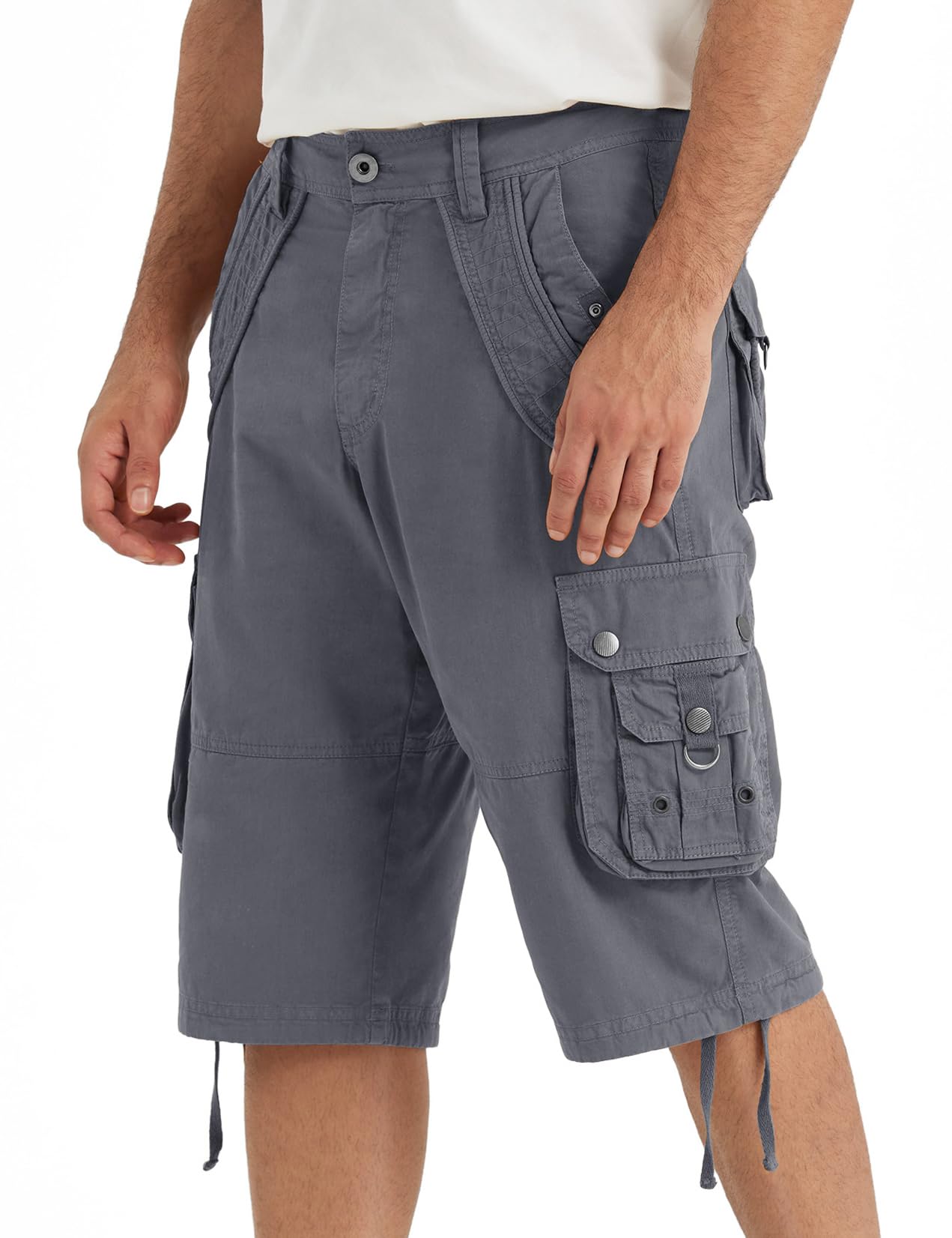 Rejork Mens Cargo Shorts with 8 Pockets Long Below Knee Length Relaxed Fit Casual Hiking Work Outdoor