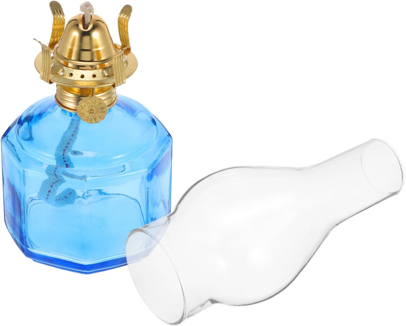 Vintage Blue Glass Kerosene Oil Lamp Lantern, Rustic Indoor Hurricane Oil Lamp with Wick for Home Decor and Emergency Lighting