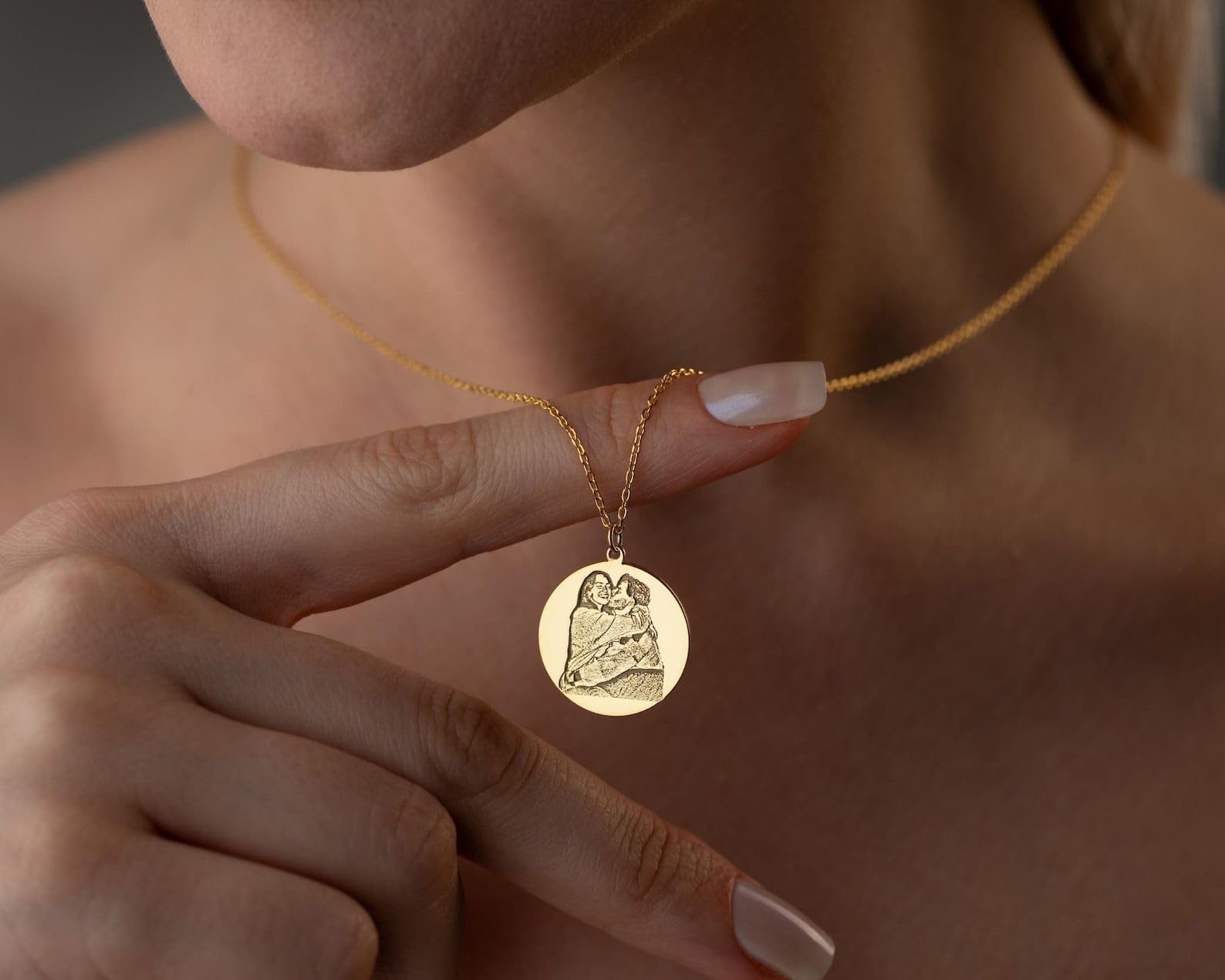 Argento sterling 925 foto incisa collana incisa Ritratto di famiglia ricordo gioielli delicato per mamma