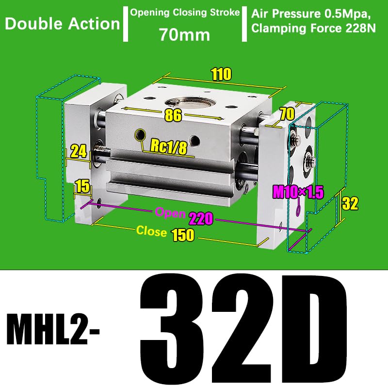 Cylindre pneumatique MHL2-32D à double effet type T - 2