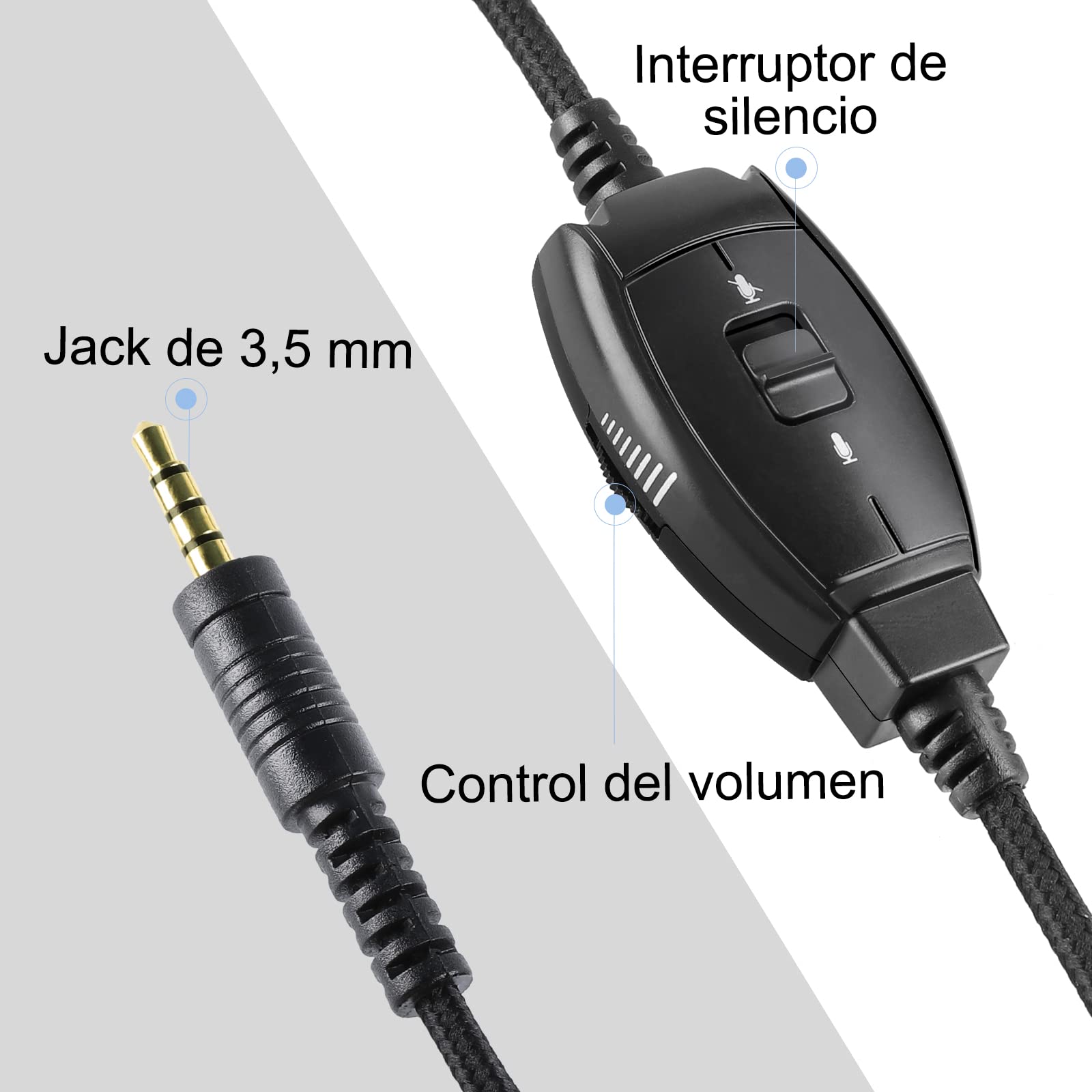 EKSA H12 PC Auriculares con Cable 3.5mm, Cascos con Microfono y Supresión de Ruido, Control de Silencio y Volumen, Sonido Estéreo, Portátil,Wired Headset Pare PC/Mac, Oficina, Call Center, Skype