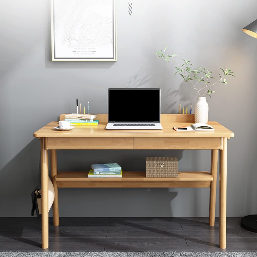 Bureau rectangulaire scandinave minimaliste en bois massif avec finition chêne naturel, idéal pour la maison et le bureau, élégant et fonctionnel