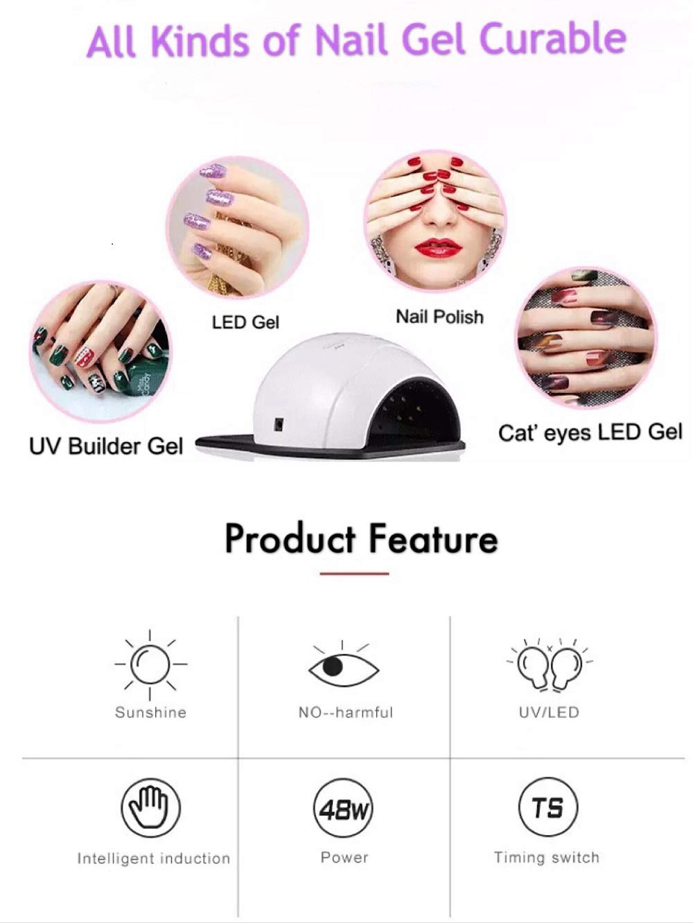 Ruihua Lampada Professionale per Unghie 2 in 1 UV/LED 48 W, Portatile rapida Polimerizzazione nuova Versione per Asciugare unghie delle dita dei piedi e delle dita,Articoli da regalo