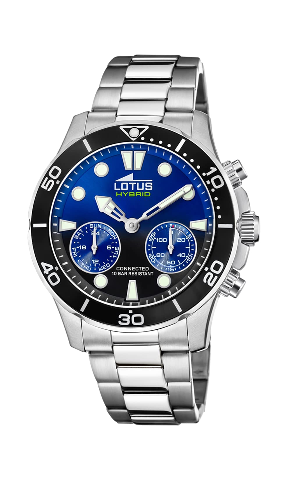 LOTUS Reloj Inteligente Hombre Híbrido Connected de Acero Inoxidable 316l - Analógico Inteligente - Resistente al Agua 10 ATM 18800/​3 - Control Música, Cuenta Pasos, Notifica y Rechaza Llamadas