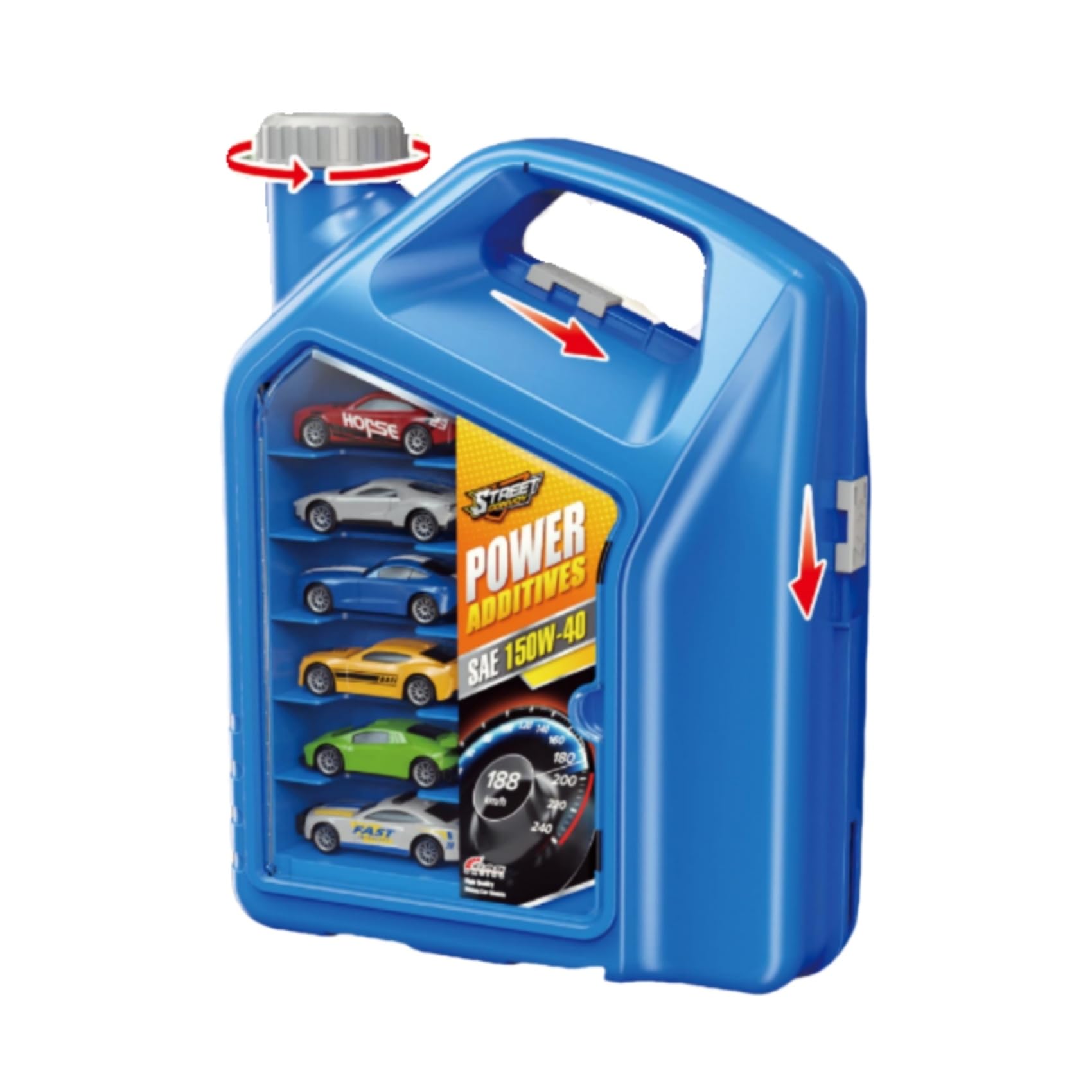VATOS Rennauto Spielzeug Kraftstofftank Rennstrecke für Kinder, 2-in-1 Modus Autorennbahn mit 6 Spielzeugautos, Aufbewahrungs-Stuntbox Strecke Spielzeug Geschenk für Jungen ab 3 4 5 6 Jahren