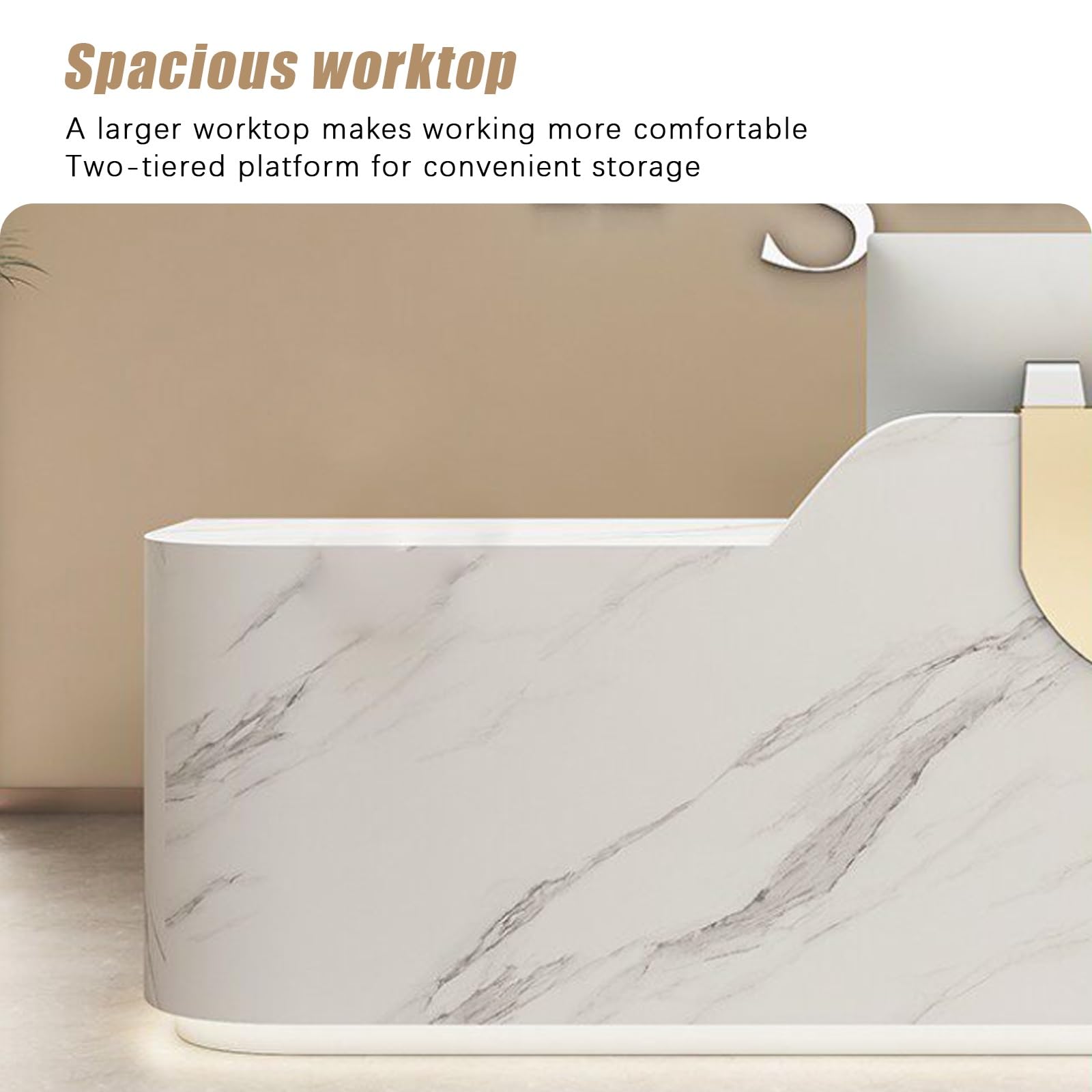 Banco di ricezione Moderno, con LED Luce Bancone Reception Ufficio, Armadio con ante, Non richiede installazione(Off-white,140cm)